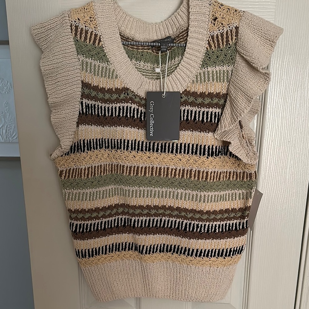 Grey Collective Striped Knit Sweater tank Vest
